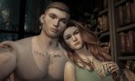 Close-up of two avatars sharing a quiet, tender moment, autumn mood and love captured in Second Life photography.
