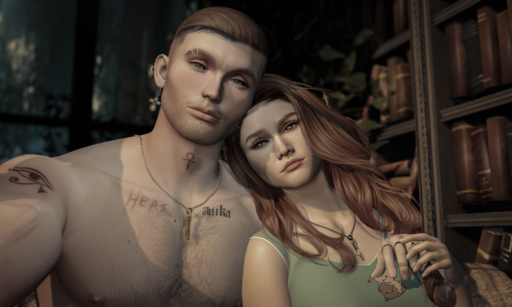 Between Summer and Autumn: A Love Written in Changing Seasons Close-up of two avatars sharing a quiet, tender moment, autumn mood and love captured in Second Life photography.