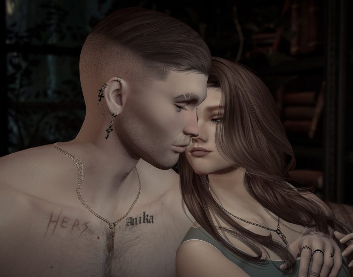 Cinematic Second Life scene of a couple, closeness and warmth as nights grow longer.