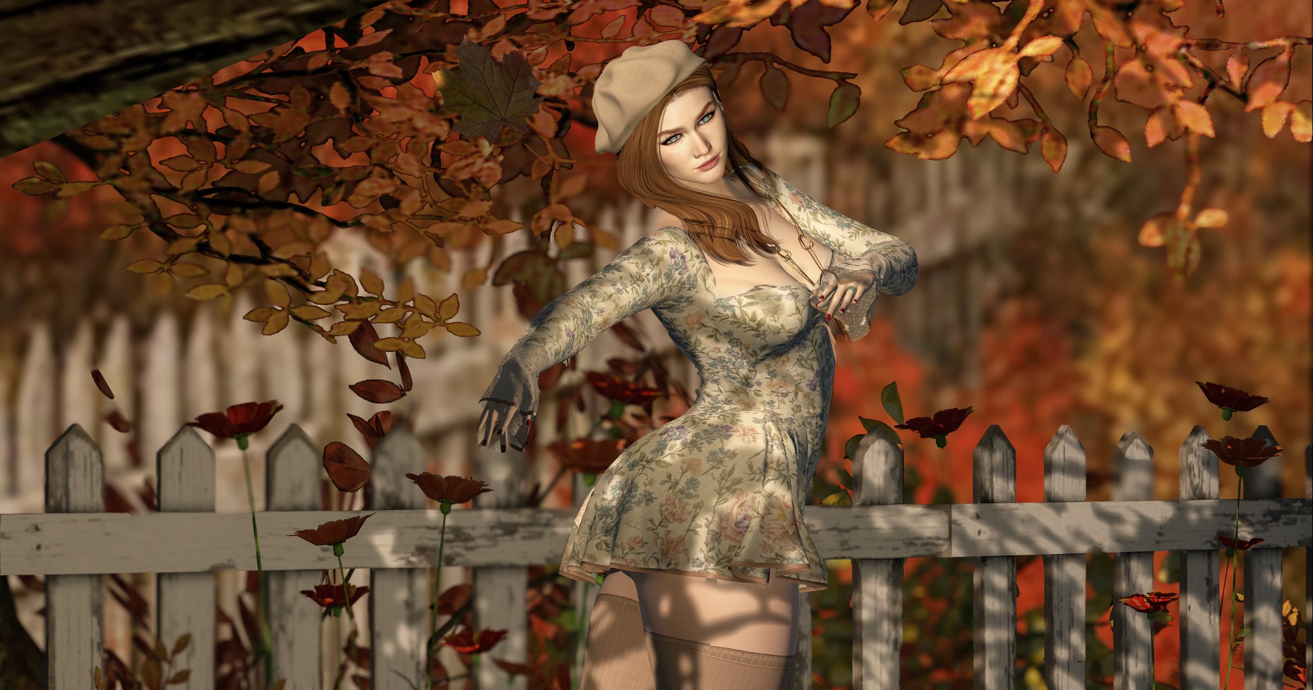 Close-up of avatar in floral dress