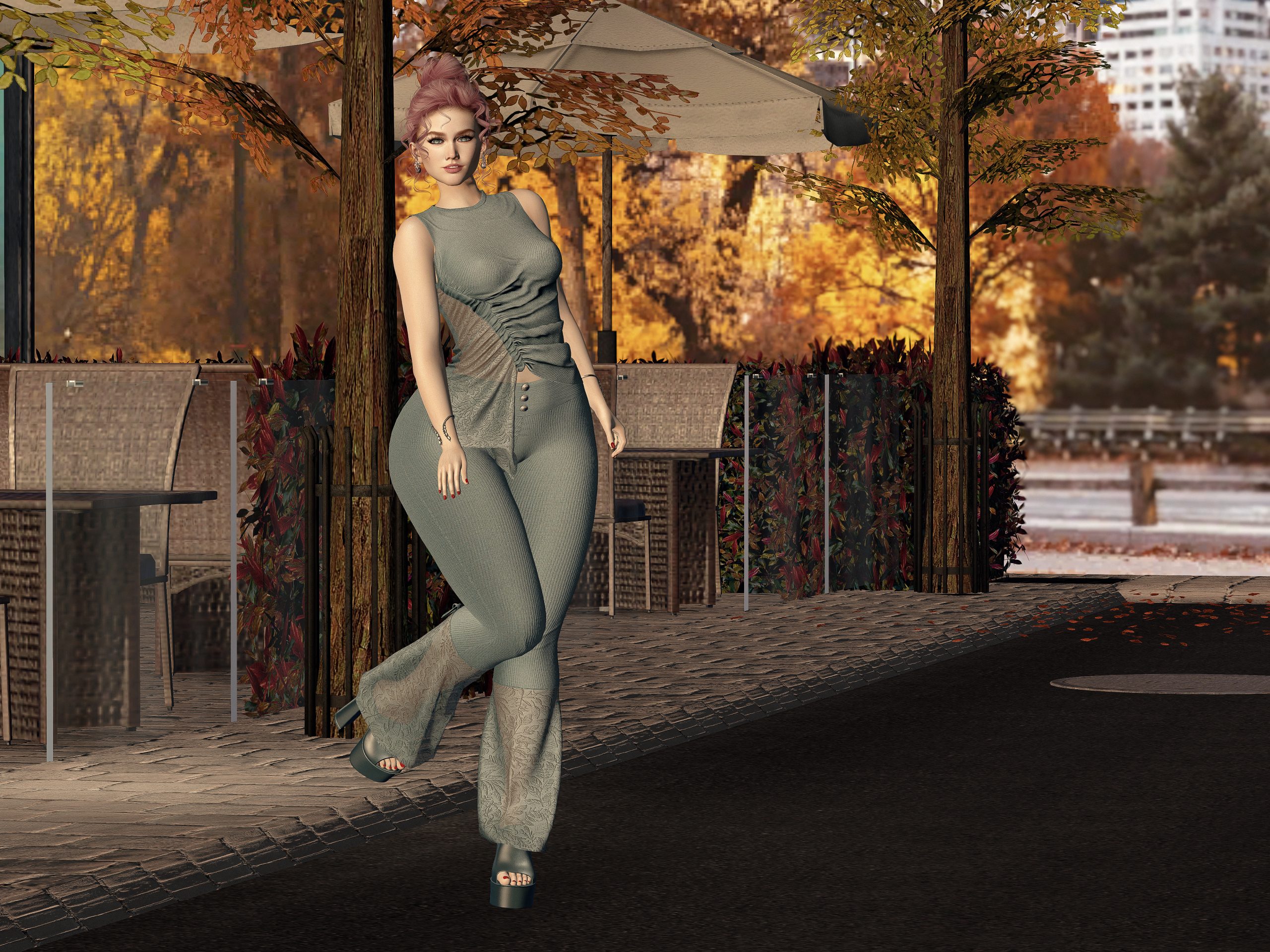 AVAgirl Autumn – Complete Set Confident front view of Anika Whiskers, wearing AUTUMN by AVAgirl, SYNNERGY backdrop in background.