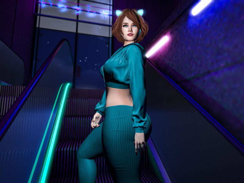 Neon nightlife fashion style. Nightlife inspired outfit with cropped jacket and teal pants.
